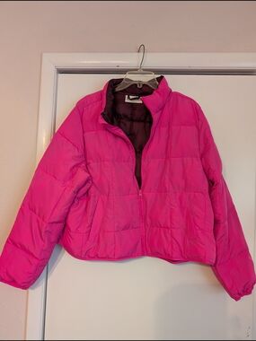Bright Pink Roll Up Travel Puffer Jacket- L/XL